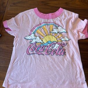 Coca Cola Pink Sunrise Graphic Ringer Tee